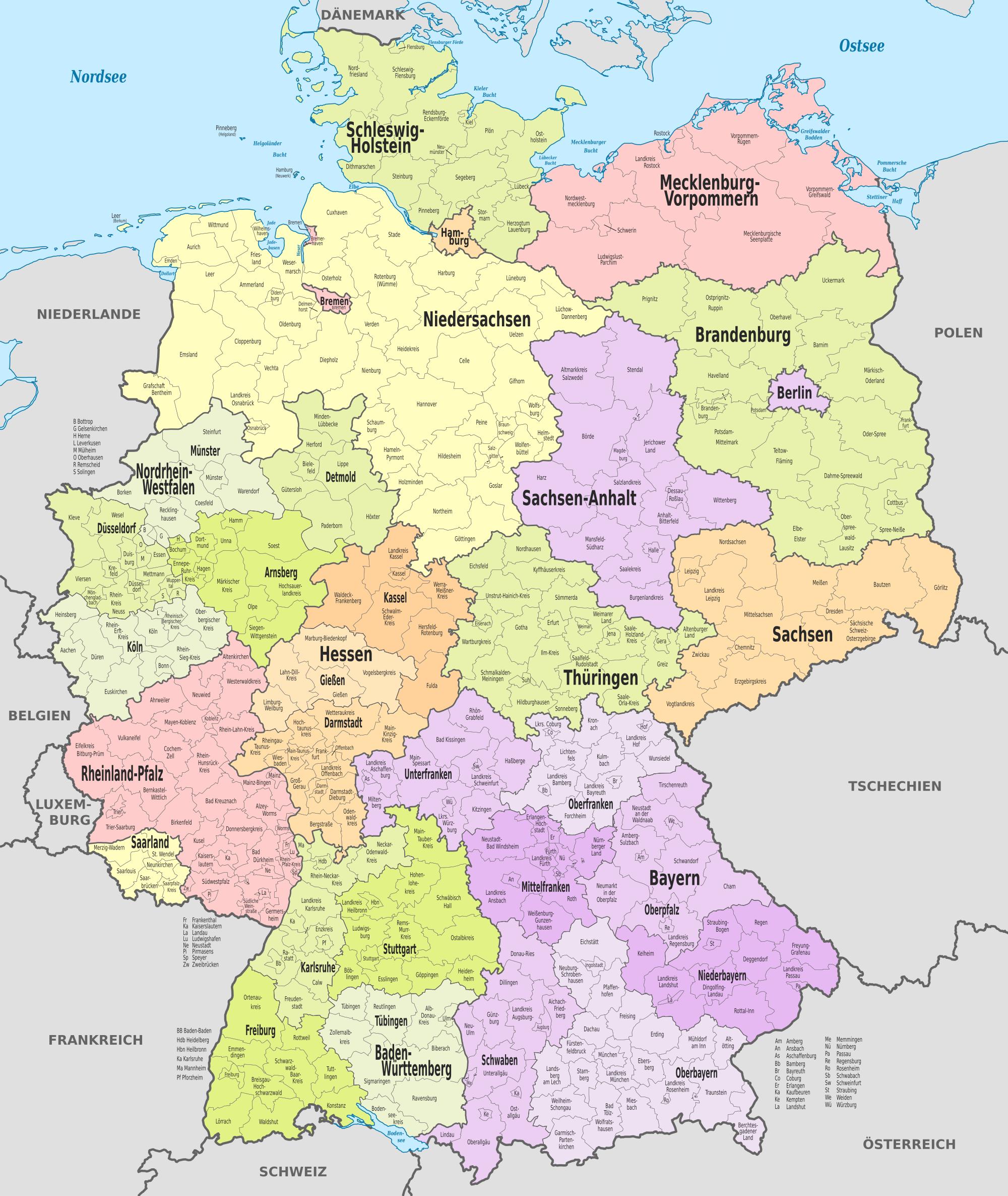 Germany districts map - Map of Germany district (Western Europe - Europe)