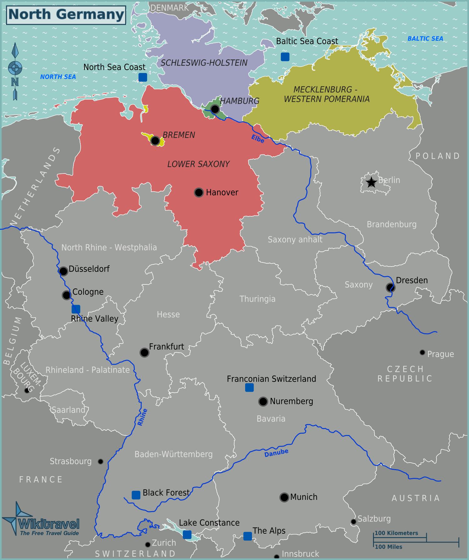 Germany map - Map of Germany coast (Western Europe -