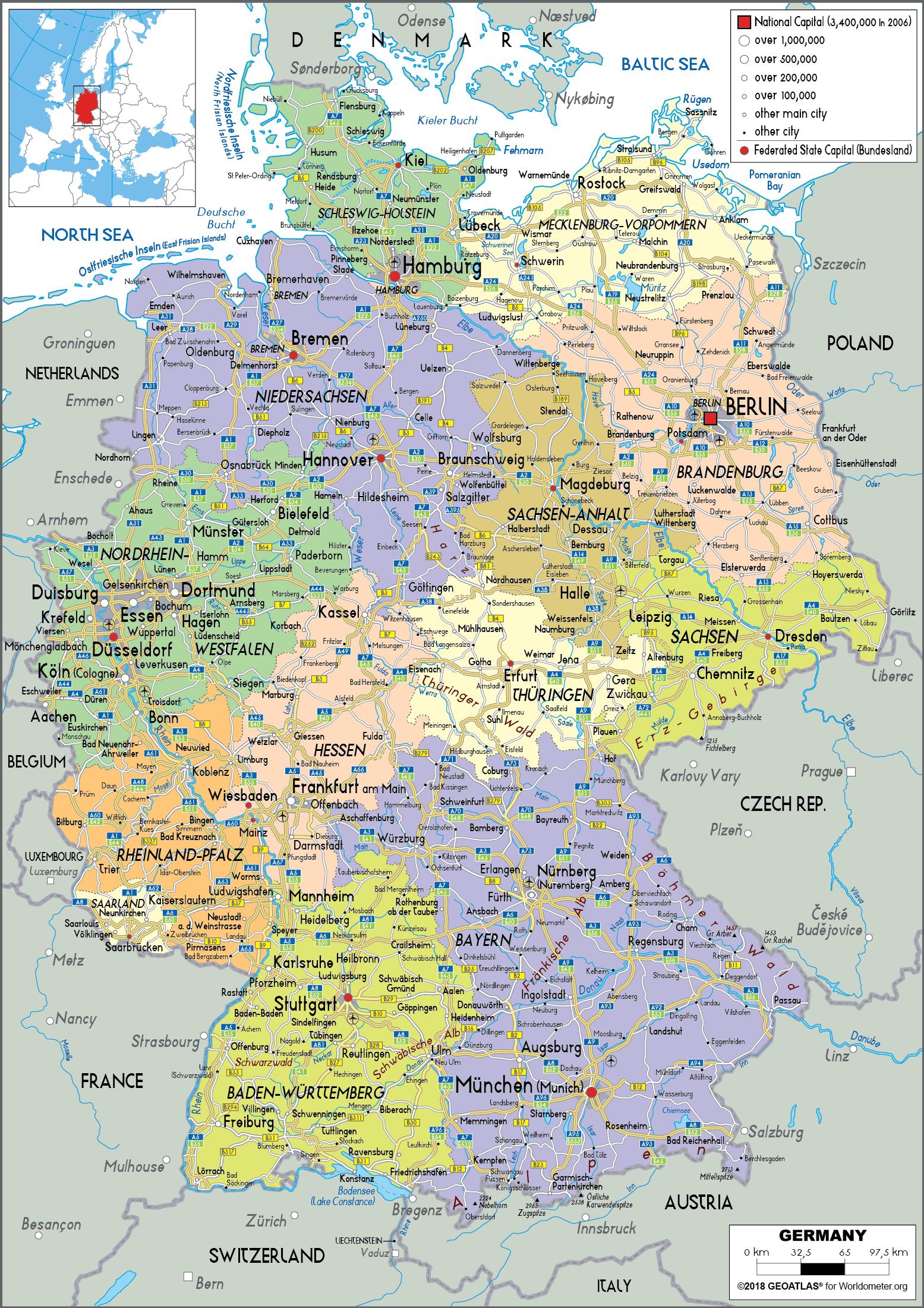 Germany political map - Map of Germany and surrounding countries ...