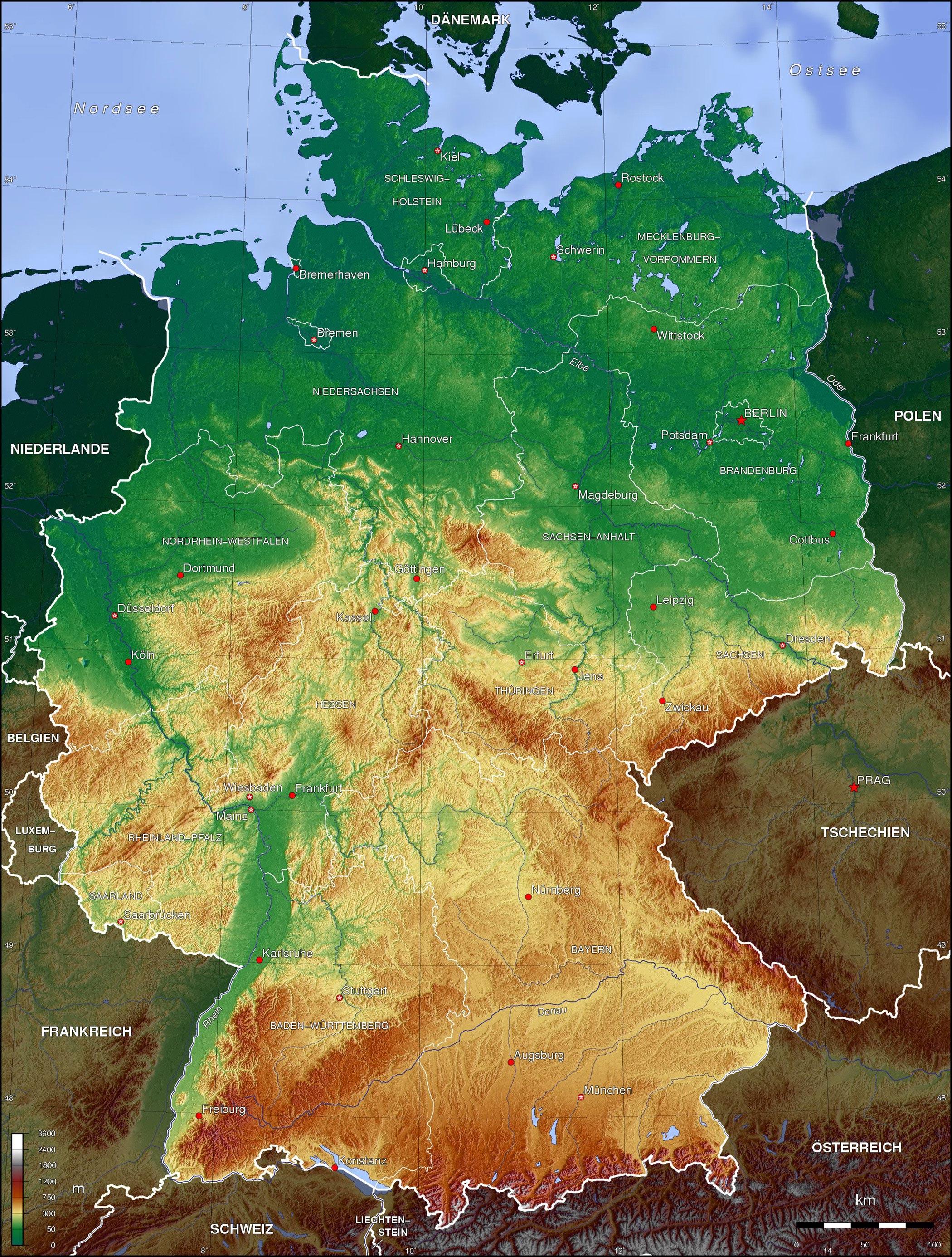 Physical Map Of Germany Map Of Germany Physical Western Europe Europe   Physical Map Of Germany 