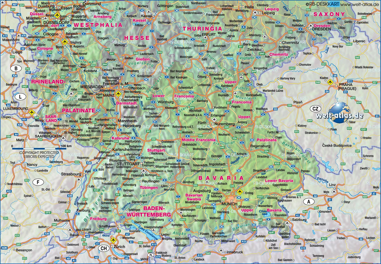 South Germany map - Map of southern Germany (Western Europe - Europe)